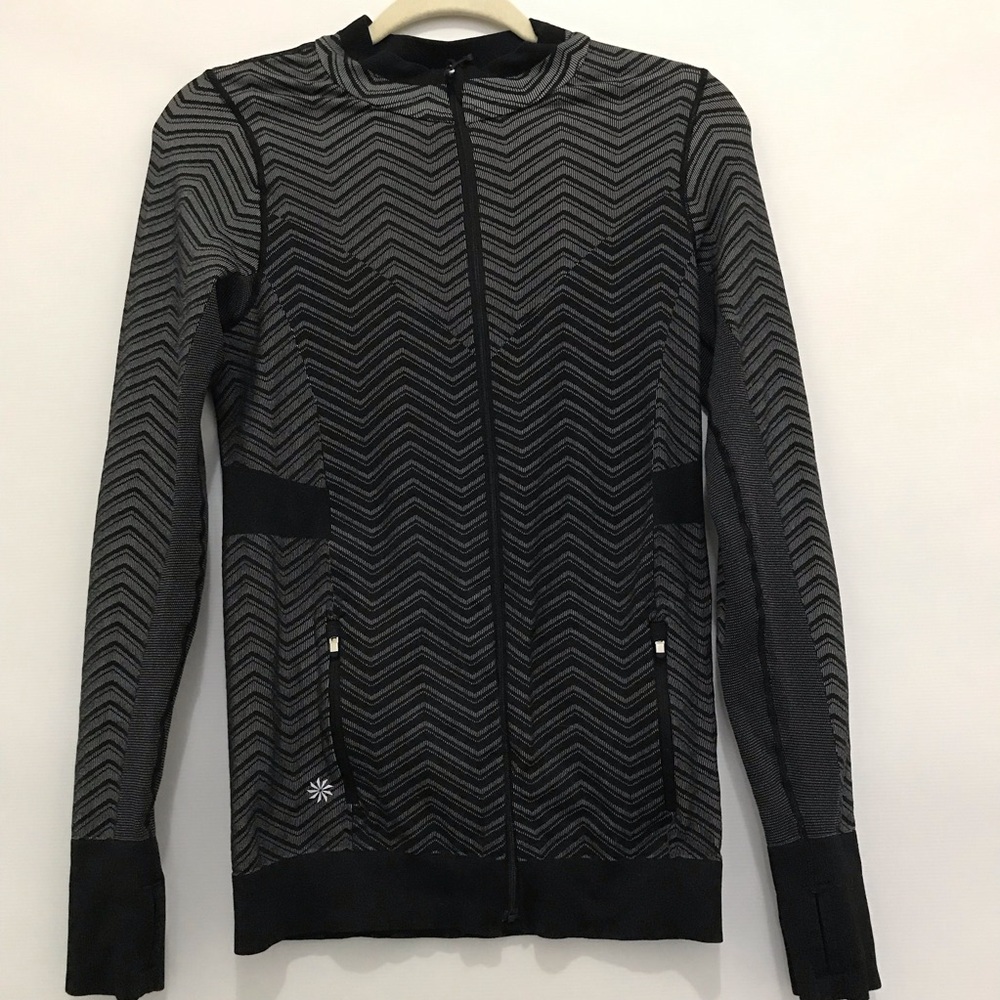 Athleta Andes Chevron Andes Hybrid Jacket Size Medium Gray Black Zip Up Women's